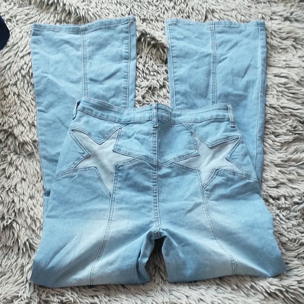 Altar'd State Sky Blue Star-Accent Flare Pants